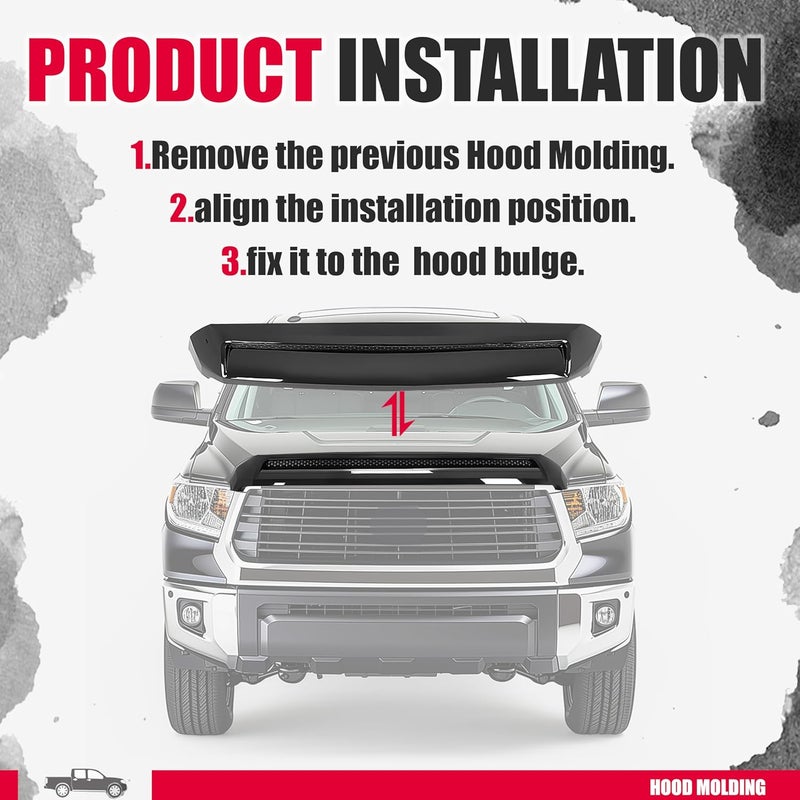 Kojem Hood Scoop Bulge Molding Compatible with 2014-2021 Toyota Tundra Platinum Style Color Code 202 Black Front Upper Grille - Image 5